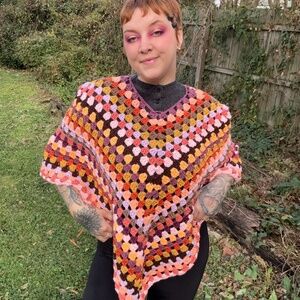 Handmade Pink Granny Square Poncho